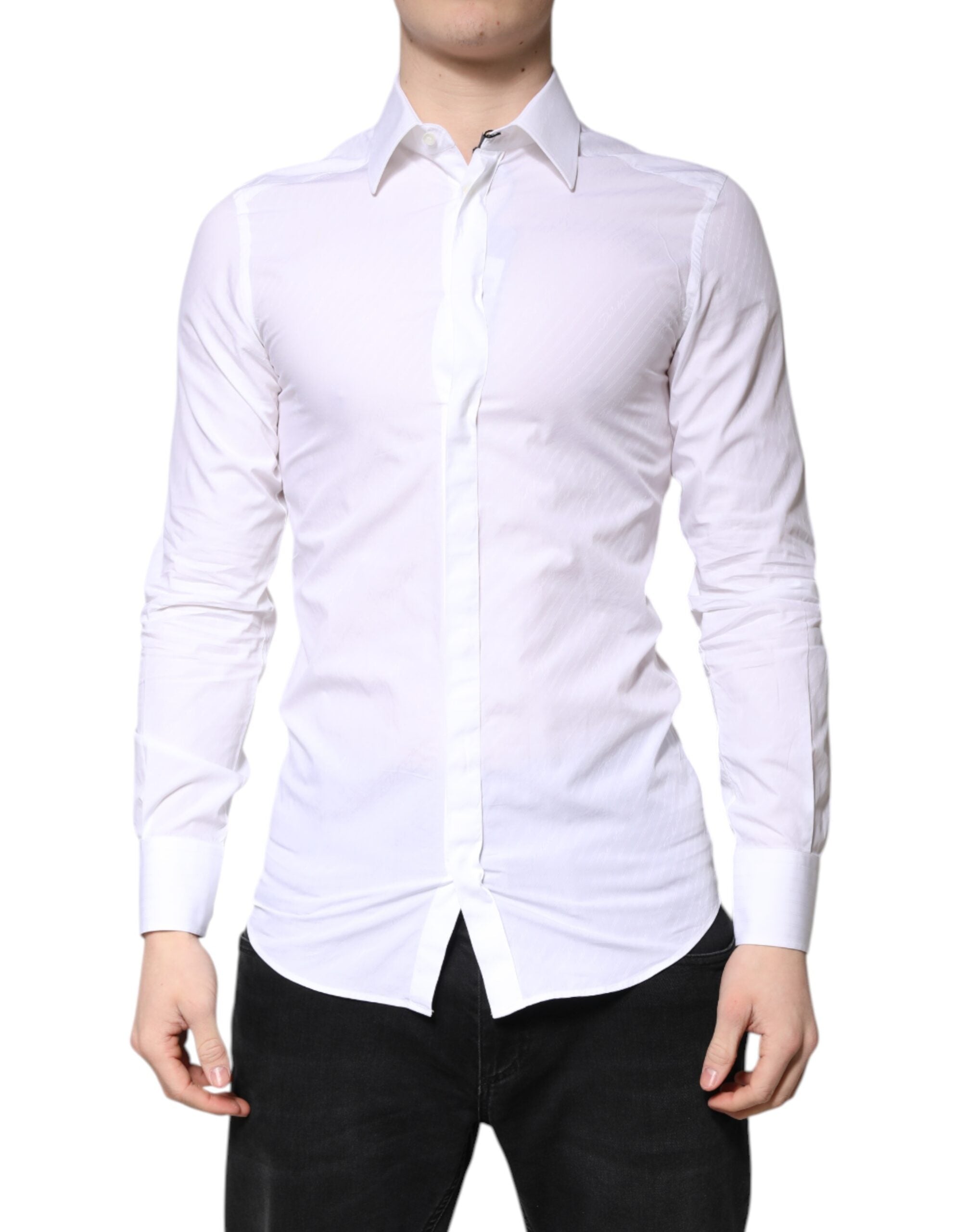 Dolce & Gabbana White Cotton Dress GOLD Formal Collar Shirt